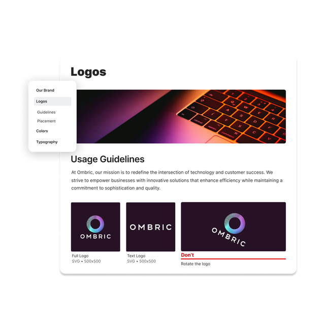 A brand portal for a technology company showing their logo,