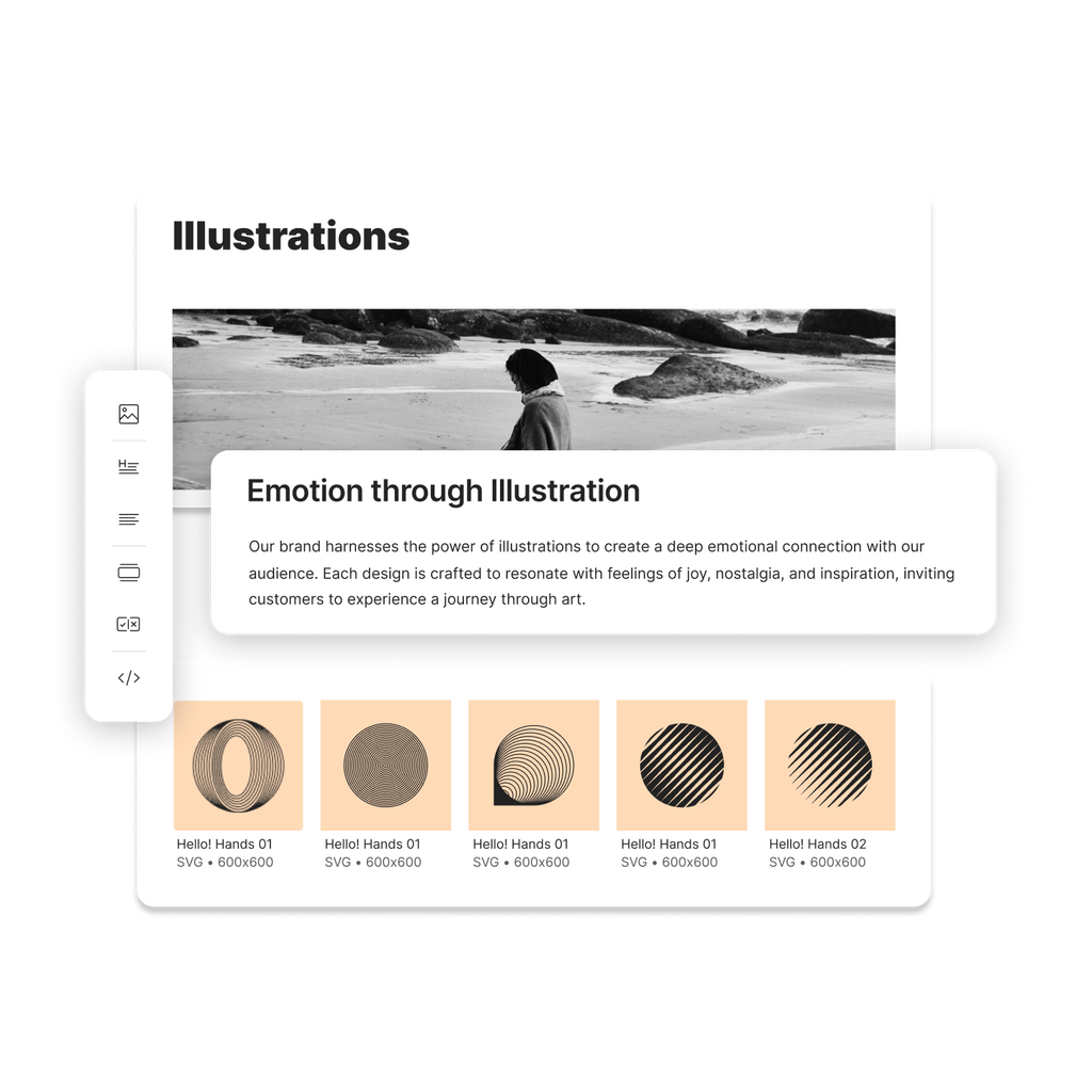 A brand portal including some contextual information along side their icons
