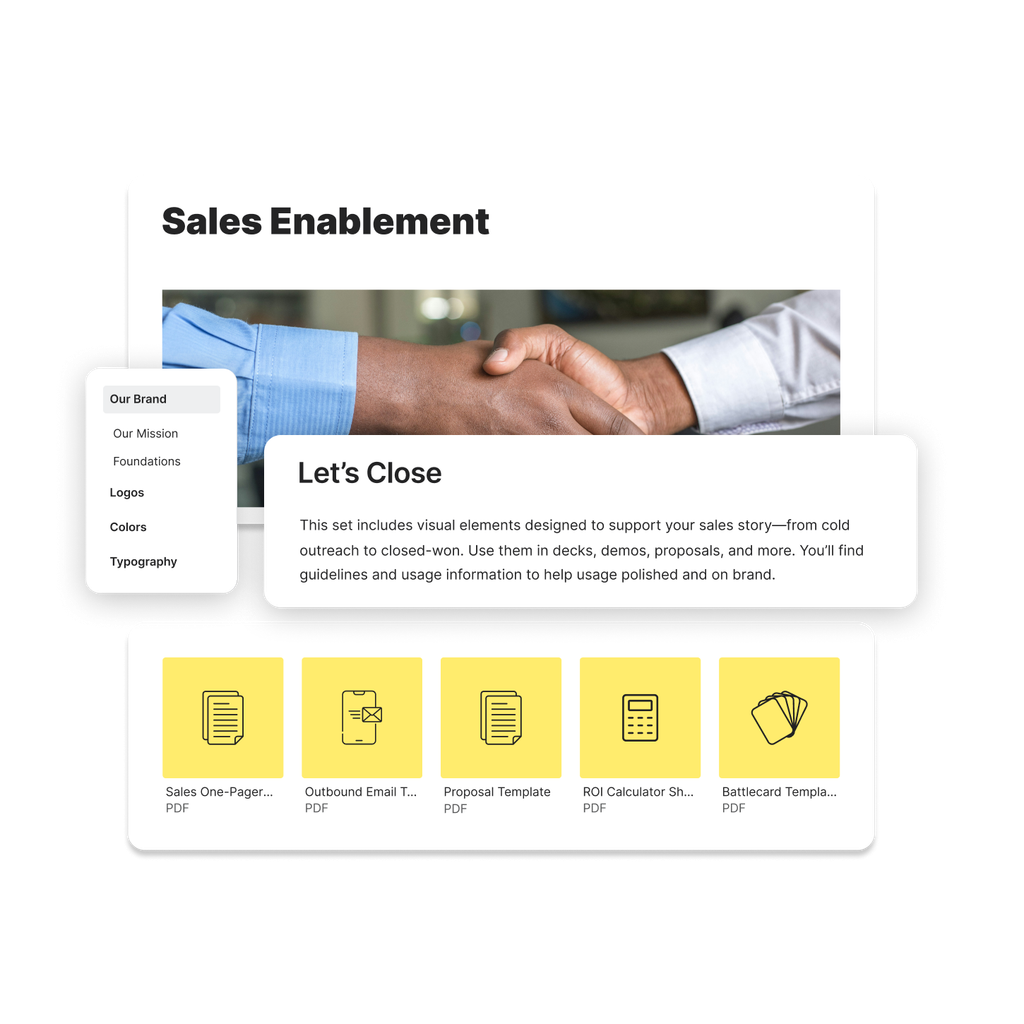 A sales portal including some contextual information along side their logo, brand color and other images.