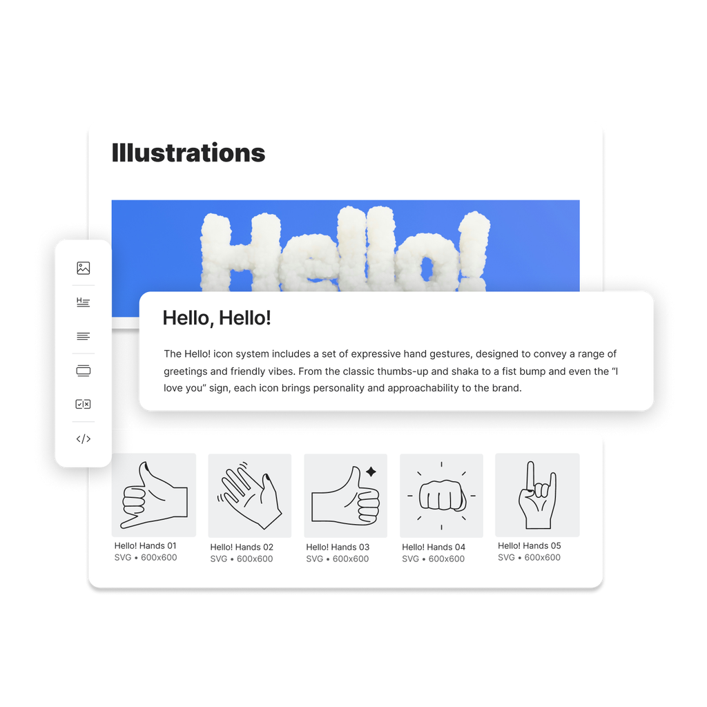 A brand portal including some contextual information along side their logo and icons