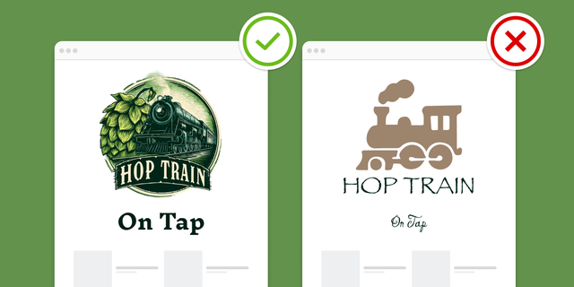 Two versions of a brewery's beer menu, one with the correct, on brand logo and another with an off brand variant.