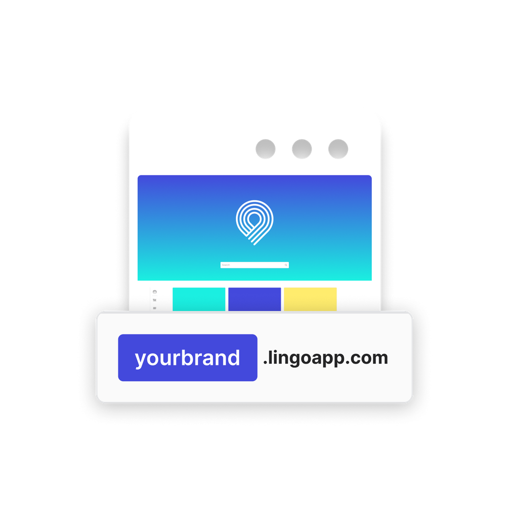 A brand portal website graphic with a url floating over showing a custom domain.