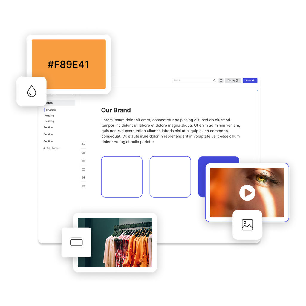 A brand portal with brand elements being positioned via drag and drop.
