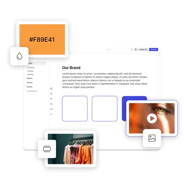A brand portal with brand elements being positioned via drag and drop.