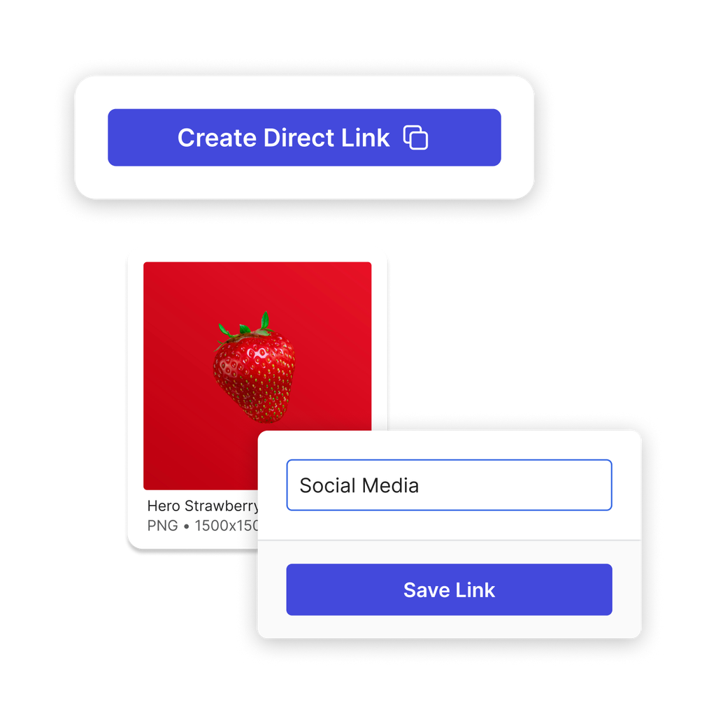 A photo asset with a create link button, and a name field with the option to save the link.