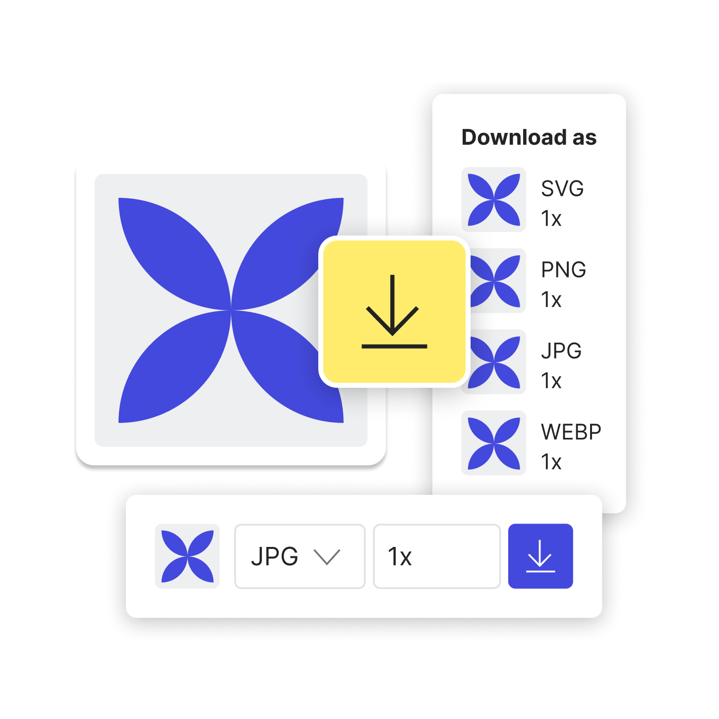 An icon with options to download the file in various formats and sizes