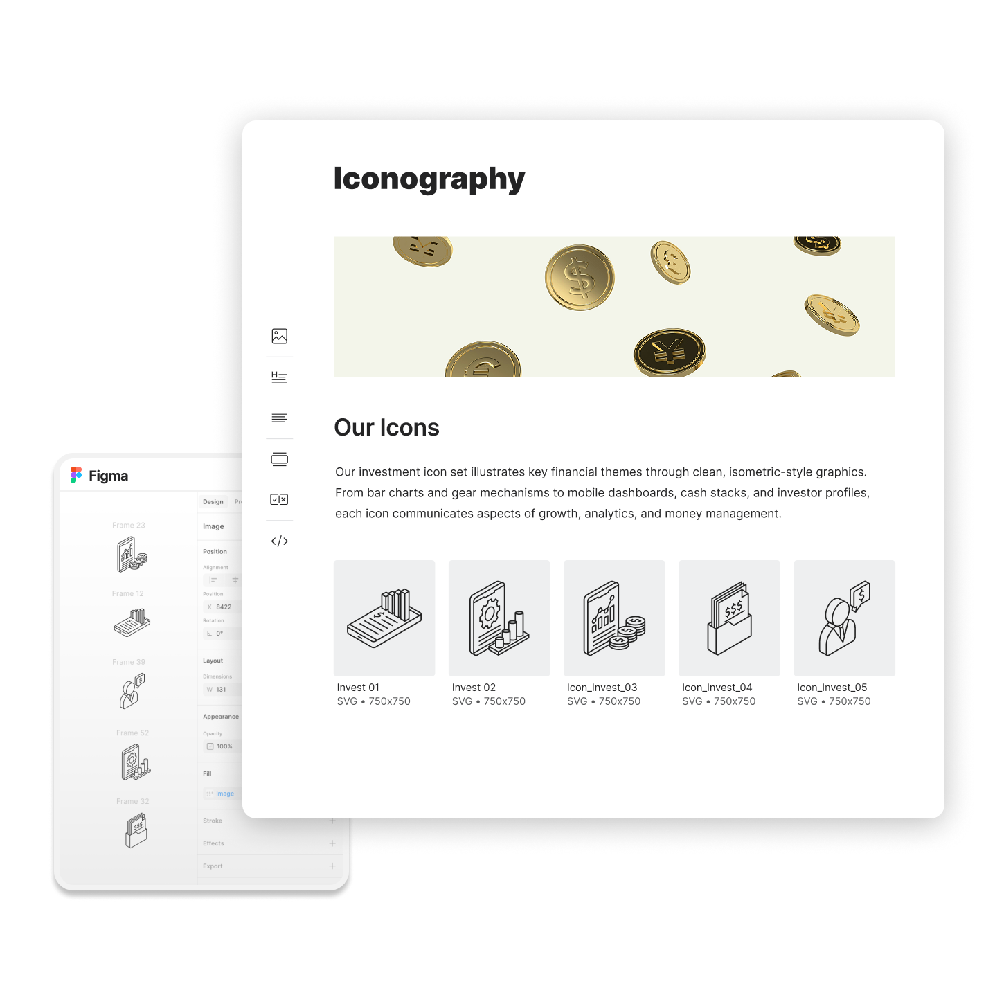 A nicely organized photography kit floating over a small Figma window with the same assets in it.