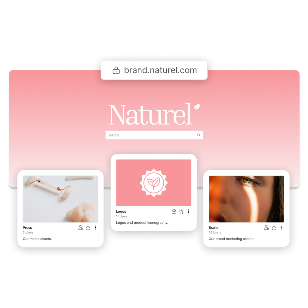A customized brand portal for the Naturel skincare brand with a custom domain and kits for press, logos and their brand.