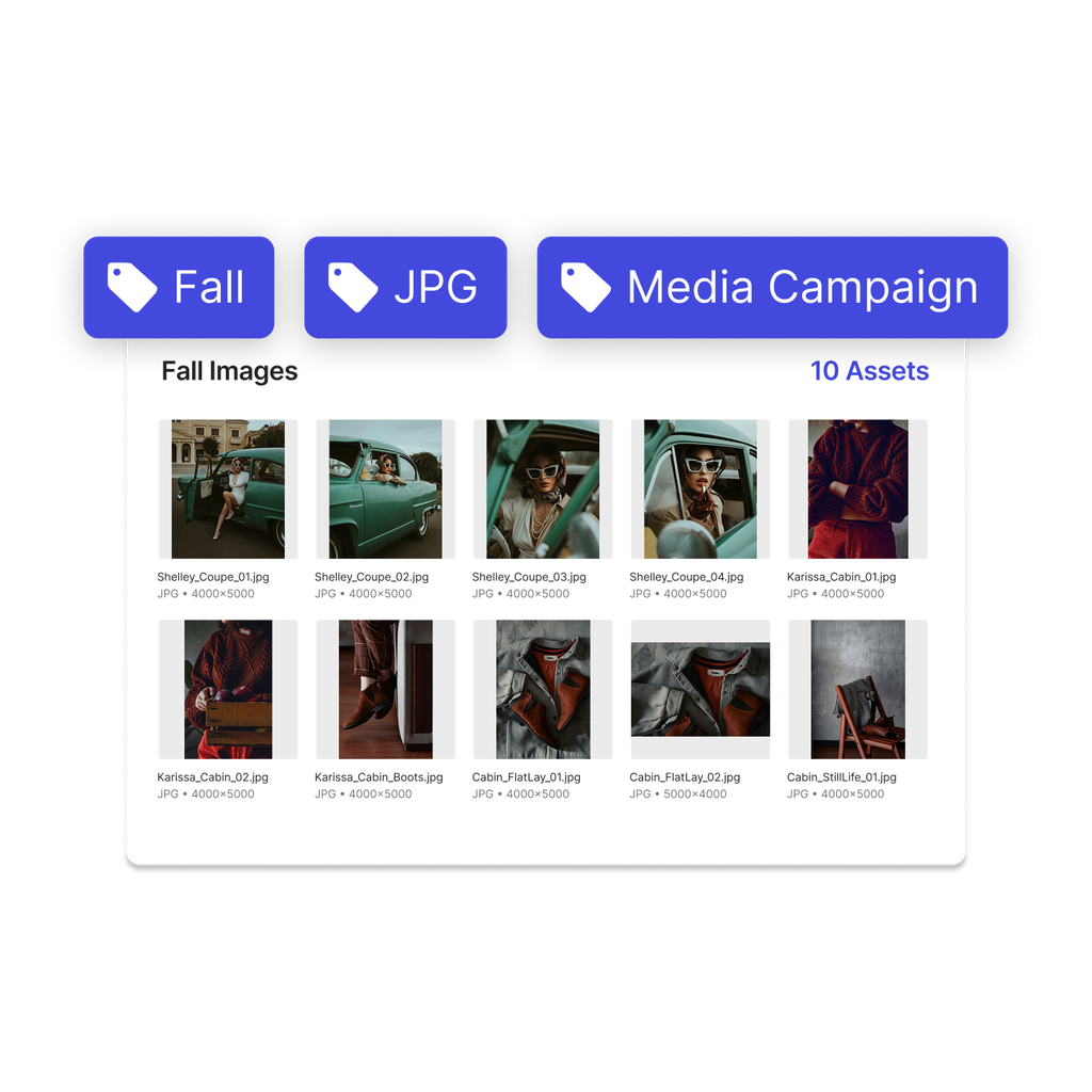 A set of keyword filters being used to collect assets into a gallery.