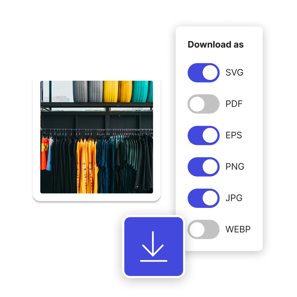 An icon with options to enable or disable downloads in various file formats