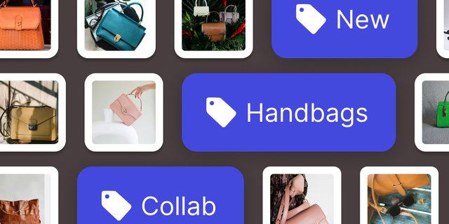 A collage of assets and keyword tags
