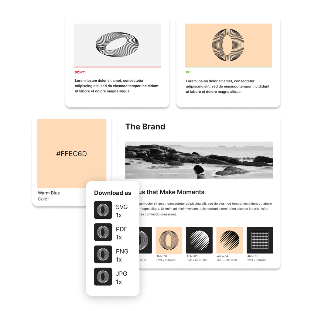 A brand portal showing icons, a color and guidelines one how to use the content.